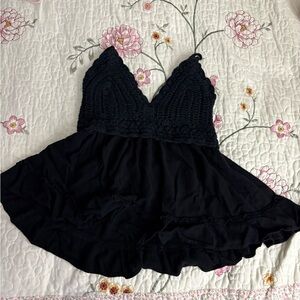 Black Crochet Halter Dress